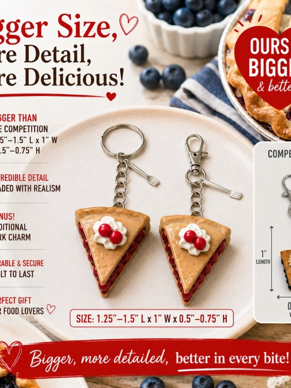 Pie Slice Keychain or Bag Clip | Handmade Dessert Accessories Multiple Flavors